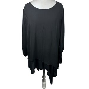 Susan Graver Black Layered Asymmetrical Hem Tunic Top Size XL Artsy Chic Minimal